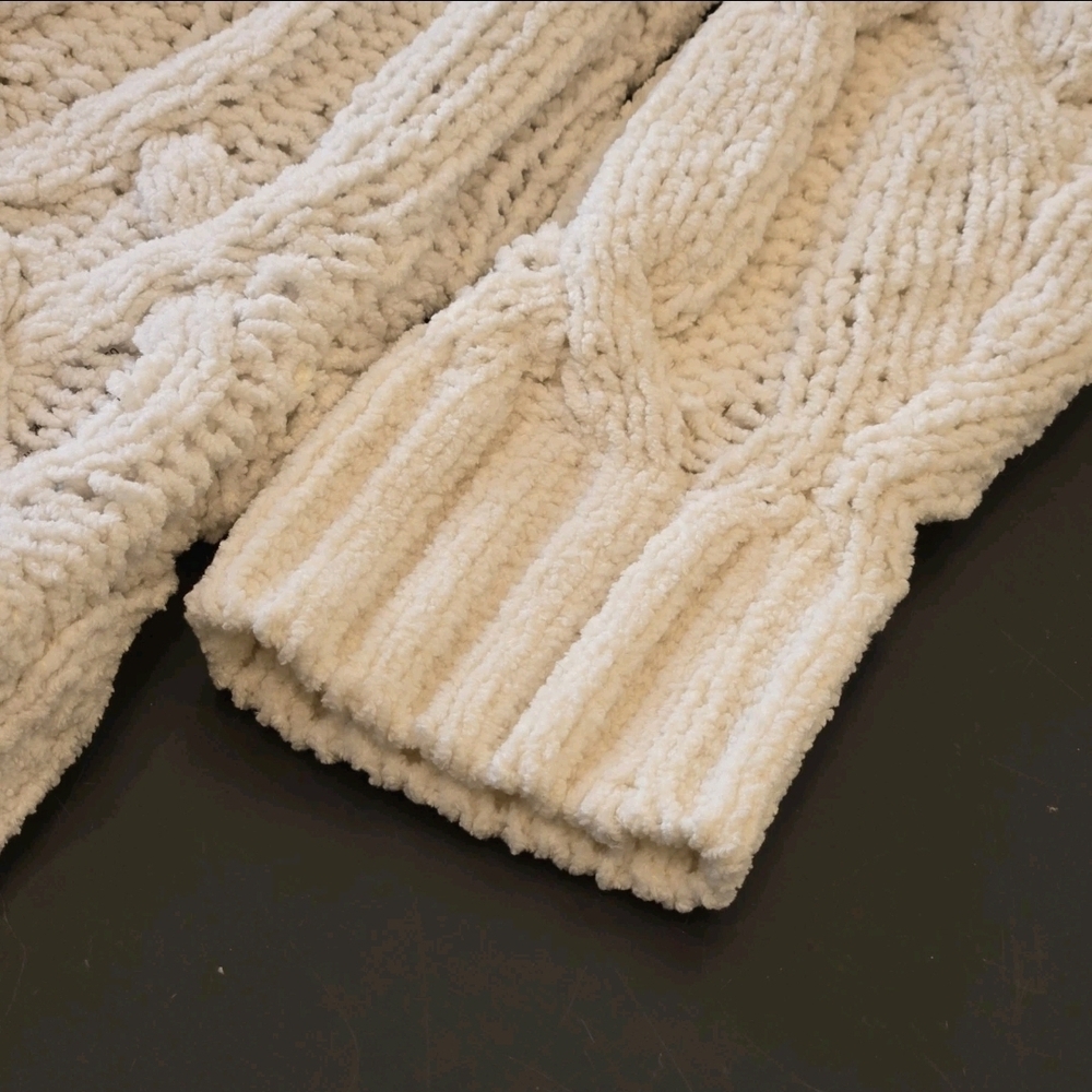Open Cardigan Sweater S Cream Chunky Knit Thick Waffle Fisherman Derek Heart - Picture 9 of 13